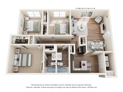 3 bedroom floor plan at Lacota Apartments in Atlanta, GA 30360